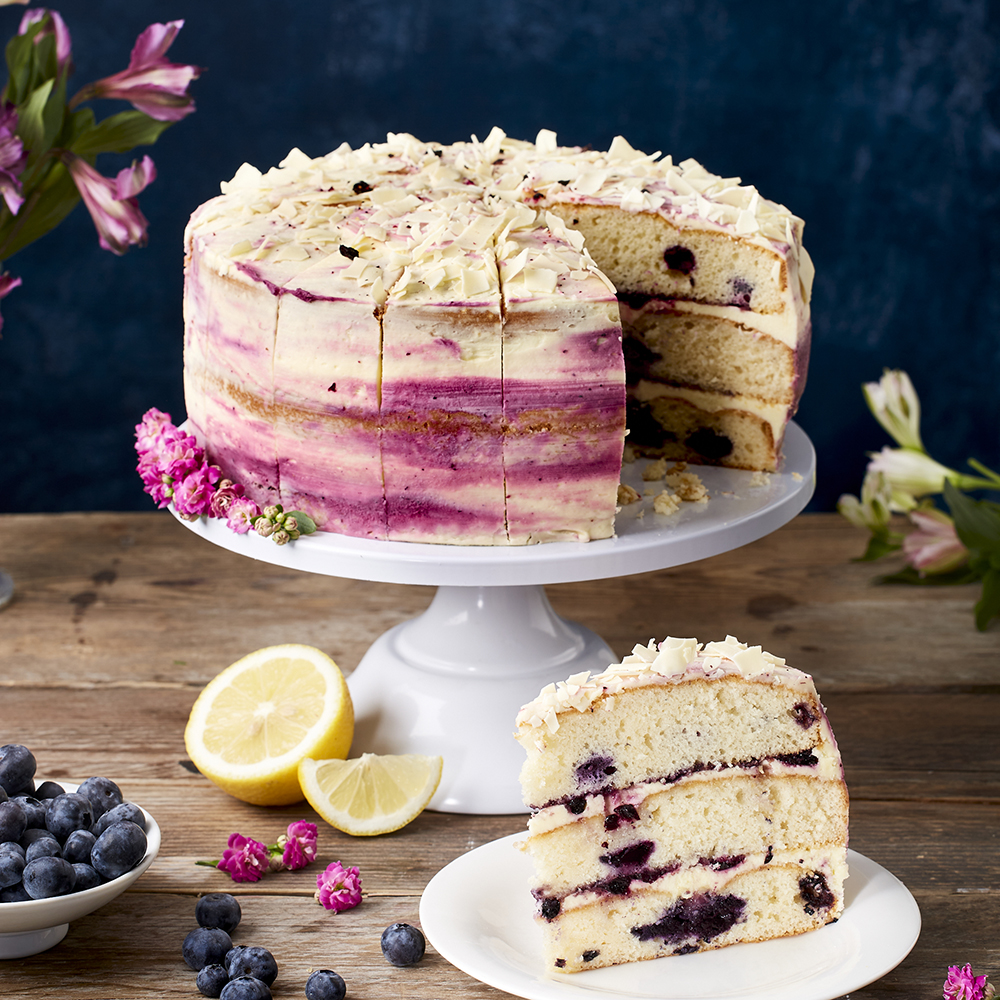 Lemon blueberry cake slice view